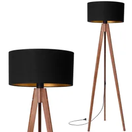 lampa-stojaca-podlogowa-trojnog-drewniany-orzech-abazur-czarny-zloty