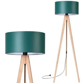 lampa-stojaca-podlogowa-trojnog-drewniany-buk-abazur-zielony