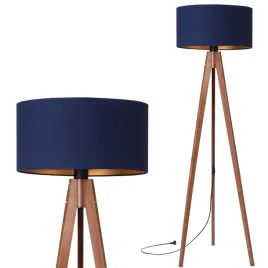 lampa-stojaca-podlogowa-trojnog-drewniany-orzech-abazur-granatowy-zloty