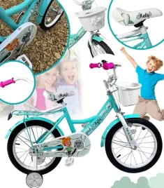 rowerek-dzieciecy-16-cali-mietowy-dzwonek-hamulec-koszyk-bagaznik-kola-bocz