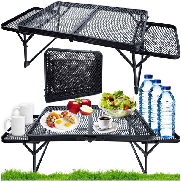 Stolik turystyczny GOTEL 60x40cm aluminiowy składany z półkami