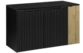 czarna-szafka-pod-umywalke-blat-dab-100-cm-wiszaca-ryflowane-fronty-3-drzwi
