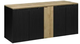 czarna-szafka-pod-umywalke-blat-dab-140-cm-wiszaca-ryflowane-fronty-5-drzwi
