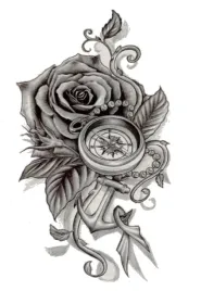 tatuaz-realistyczny-tymczasowy-zmywalny-roza-roze-kompas