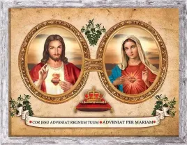 obraz-serce-jezusa-i-serce-maryi-rama-szara-z-przetarciami-30-cm-x-40-cm