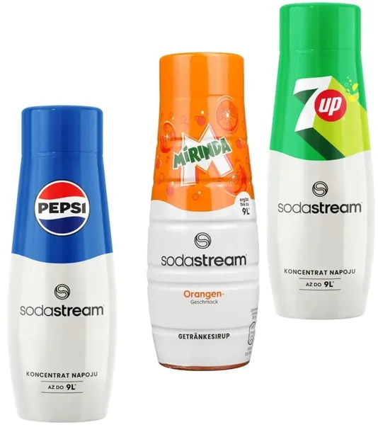 3x SYROP KONCENTRAT SODASTREAM 7UP MIRINDA PEPSI 9L NAPOJU z 440ml