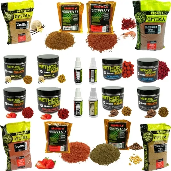 ZESTAW ZANĘT XL feeder 4x zanęta, pellet, kulki proteinowe, aromaty 4 SMAKI