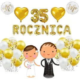 35-rocznica-slubu-balony-dekoracja-zestaw-zloty-34szt
