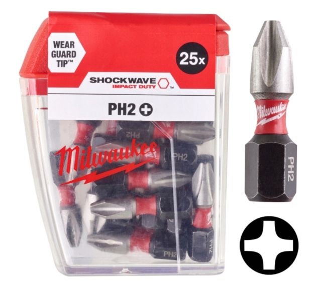 Bity udarowe Milwaukee PH2 x 25 mm Shockwave 25 szt. 4932430853