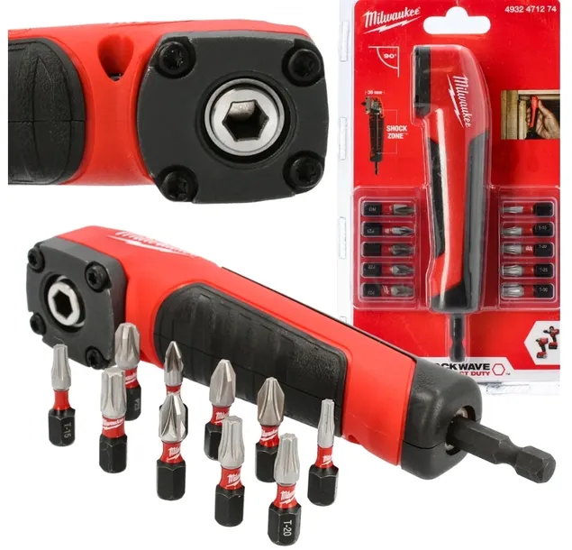 MILWAUKEE Udarowa nasadka kątowa 90 SHOCKWAVE Bity 4932471274 + bity