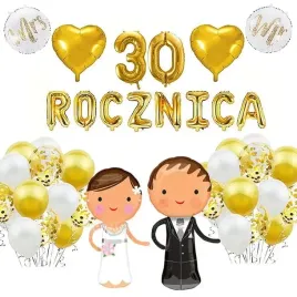 30-rocznica-slubu-balony-dekoracja-zestaw-zloty-34szt