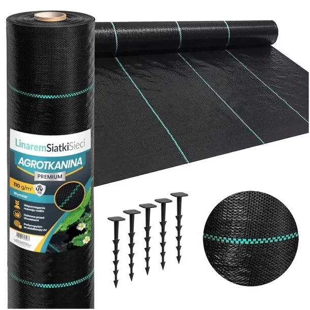 Agrotkanina 3,2x50m Premium 110g UV3% Agrowłóknina czarna na chwasty +kołki