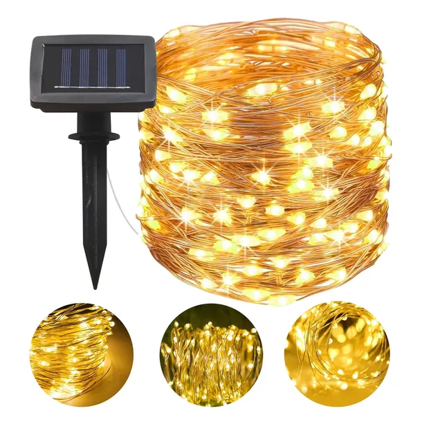 Girlanda solarna LED lampa ogrodowa wbijana 12m lampki na taras 100x LED