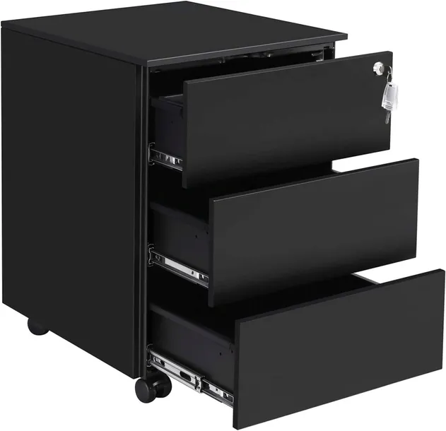 KONTENEREK BIUROWY SZAFKA POD BIURKO MOBILNA METAL CZARNY 3 SZUFLADY LOFT