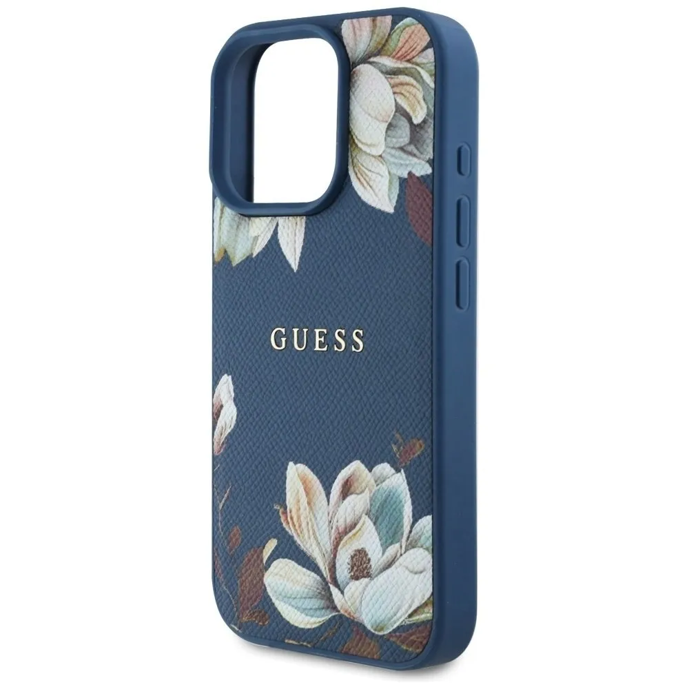 etui-guess-grained-printed-flower-pattern-magsafe-do-iphone-16-pro-niebiesk