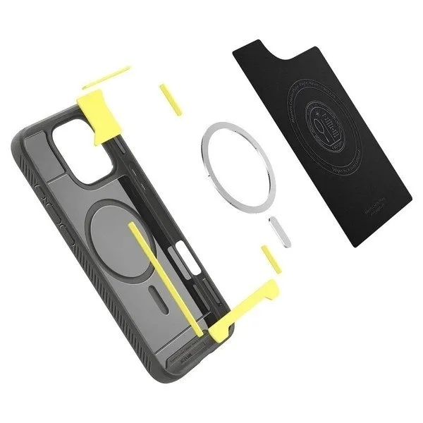 spigen-rugged-armor-iphone-16-pro-max-szary-grey-acs07987-funkcje-antyposlizgowa-struktura-ladowanie-indukcyjne-magsafe-pochlanianie-wstrzasow