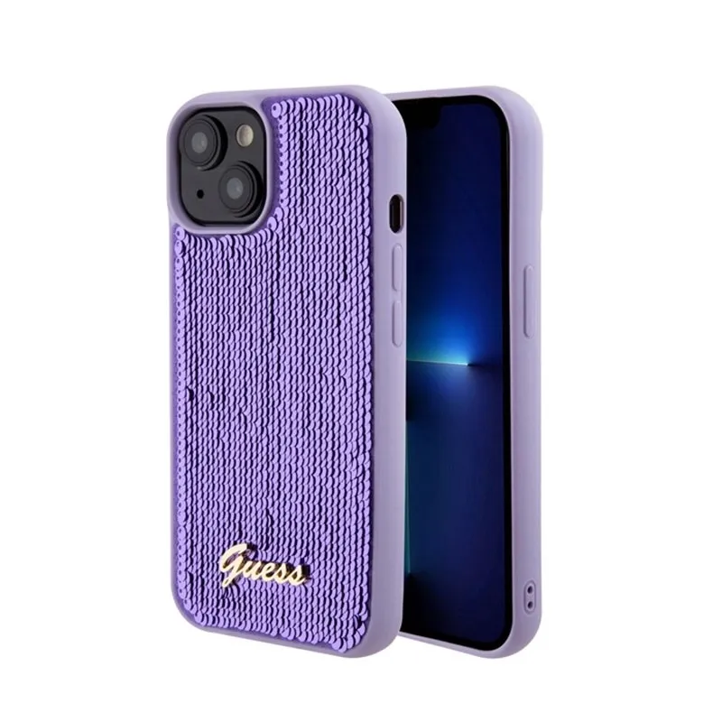 plecki-guess-do-apple-iphone-15-sequin-script-metal-fioletowy-stan-nowy