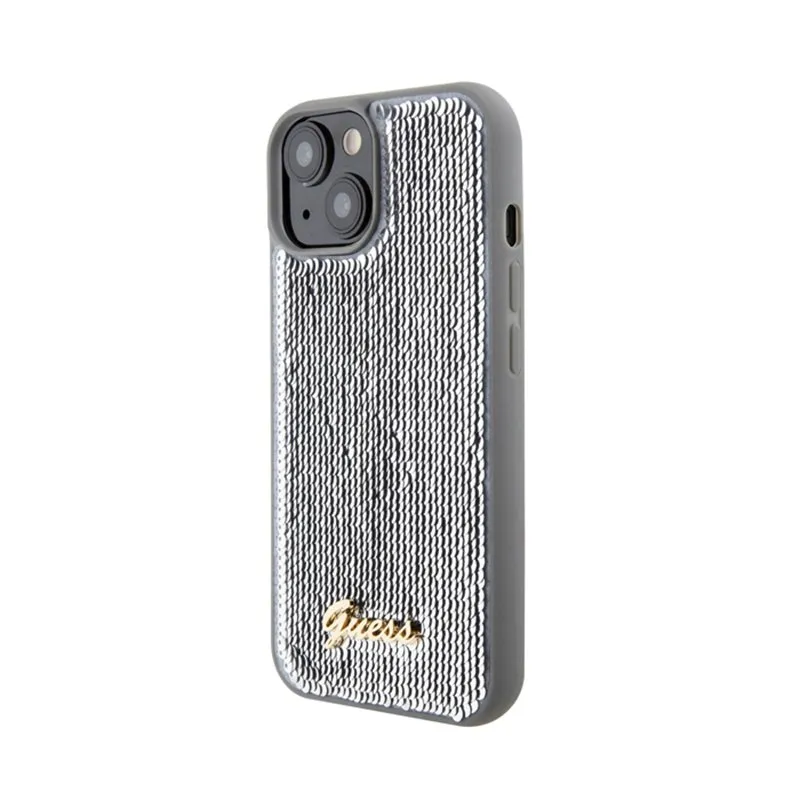 plecki-guess-do-apple-iphone-15-sequin-script-metal-srebrny-stan-nowy