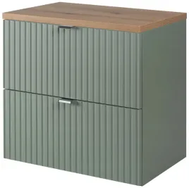 zielona-szafka-pod-umywalke-60-cm-blat-dab-ryflowane-fronty-2-szuflady-mdf