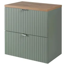 zielona-szafka-pod-umywalke-50-cm-blat-dab-ryflowane-fronty-2-szuflady-mdf