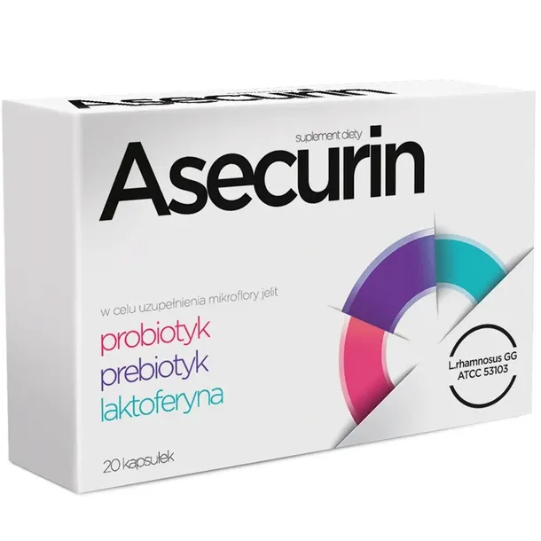 ASECURIN probiotyk, prebiotyk z laktoferyną 20 kapsułek