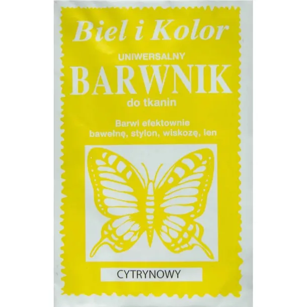 Barwnik do tkanin farba Biel i Kolor CYTRYNOWY