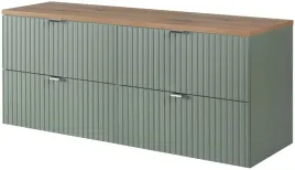 zielona-szafka-pod-umywalke-160-cm-blat-dab-ryflowane-fronty-4-szuflady-mdf