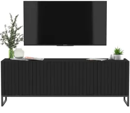 nowoczesna-szafka-rtv-loft-czarny-mat-metalowa-rama-150-cm-ryflowane-fronty