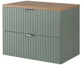 zielona-szafka-pod-umywalke-80-cm-blat-dab-ryflowane-fronty-2-szuflady-mdf