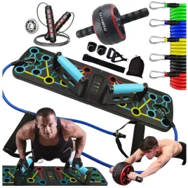 zestaw-do-treningu-w-domu-deska-do-pompek-gumy-oporowe-ab-wheel-skakanka