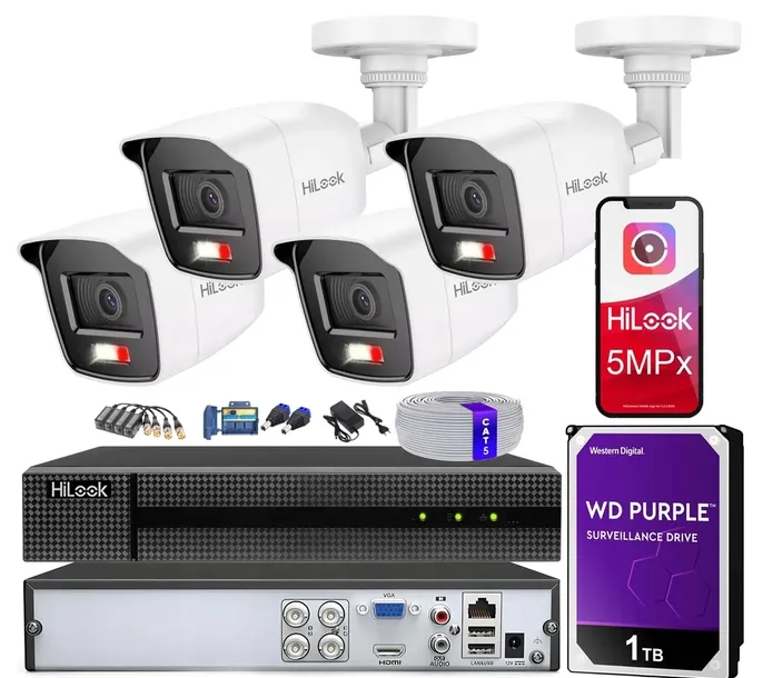 Zestaw do Monitoringu 5Mpx 4 Kamery Zewnętrzne AHD na skrętkę HIKVISION