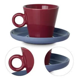 filizanka-na-kawe-espresso-cappuccino-200ml-czerwona-z-niebieskim-spodkiem