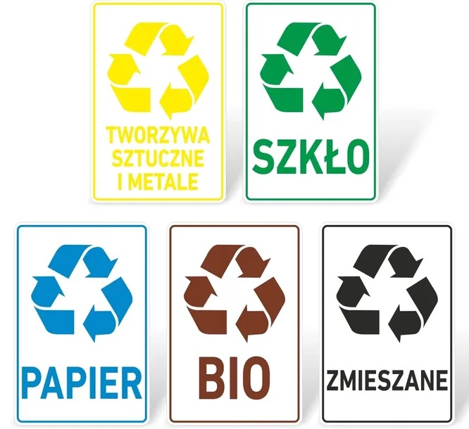zestaw 5 NAKLEJKI NA KOSZ segregacja śmieci 30 cm