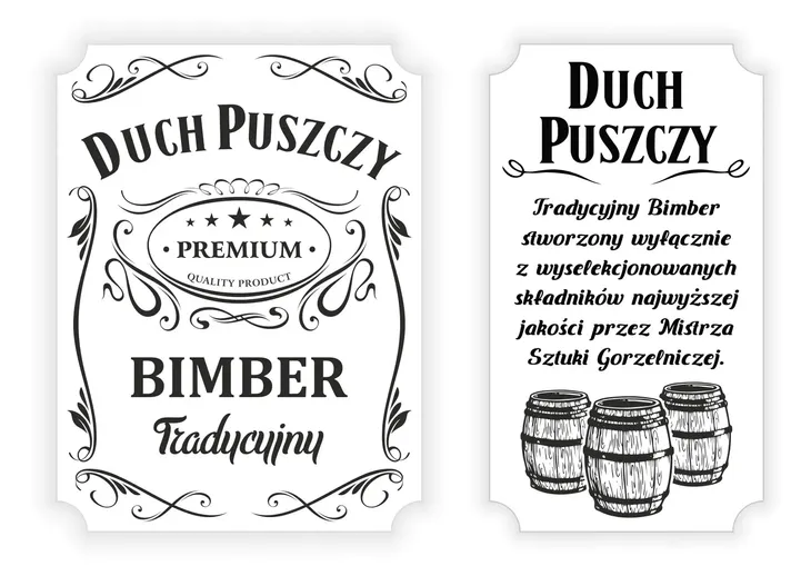 16x Etykiety nalepki na BIMBER wódkę Duch Puszczy