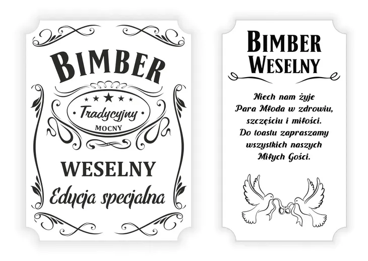 16x Etykiety naklejki nalepki na BIMBER Weselny na butelki wesele