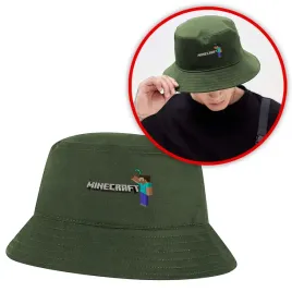 smieszny-kapelusz-rybacki-bucket-hat-zielony-oliwkowy-z-nadrukiem-minecraft