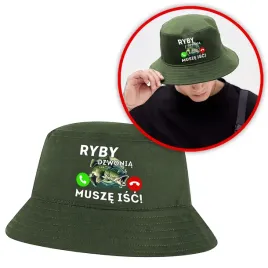smieszny-kapelusz-rybacki-bucket-hat-zielony-oliwkowy-ryby-dzwonia