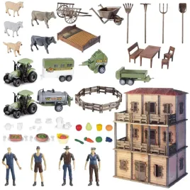 duzy-zestaw-farma-dwa-traktory-rolnicy-gospodyni-zwierzeta-domek-rolnika