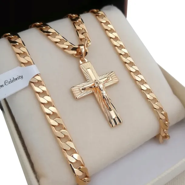 ZŁOTY ŁAŃCUSZEK MĘSKI PANCERKA+KRZYŻYK 18K 55CM PREZENT DLA NIEGO + GRATISY