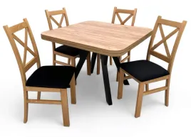 Zdjęcie produktu Zestaw Stół rozkładany Zaowal 90x90/190 cm + 4 Krzesła Dąb Craft + Velvet