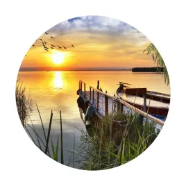 fototapeta-samoprzylepna-okragla-naklejka-scienna-jezioro-lodka-pomost