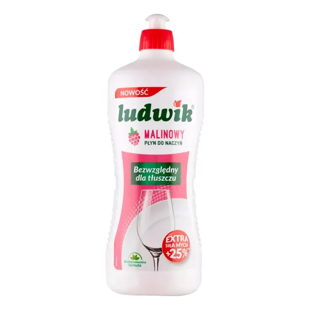 LUDWIK PŁYN DO MYCIA NACZYŃ MALINOWY SKUTECZNY W USUWANIU TŁUSZCZU 900 ML