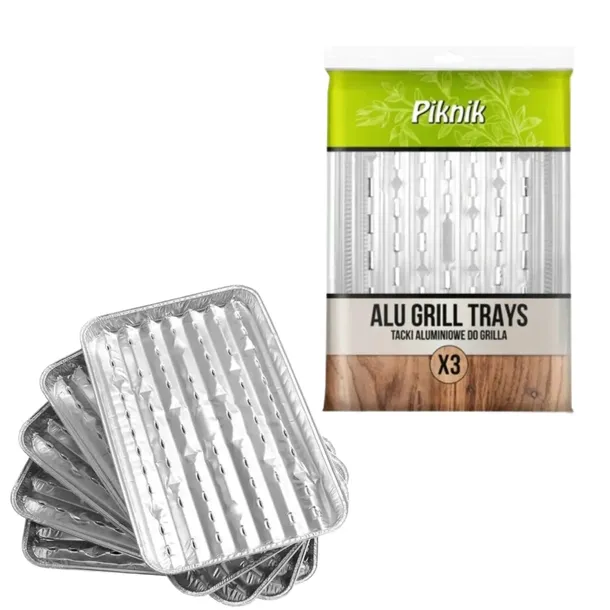 AKU TACKI DO GRILLA DUŻE PROSTOKĄTNE ALUMINIOWE 34x22CM 3 SZT.