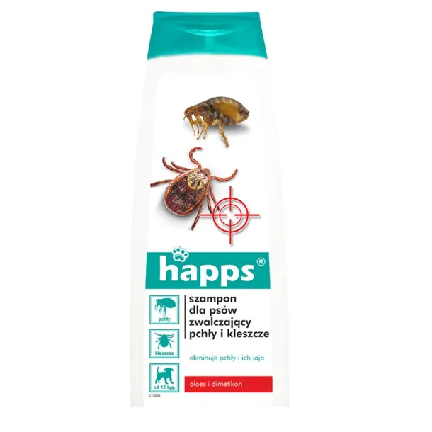HAPPS SZAMPON DLA PSÓW NA PCHŁY I KLESZCZE Z ALOESEM ŁĄGODZĄCY ŚWIĄD 250 ML