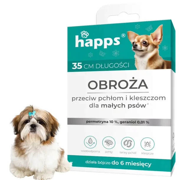 HAPPS OBROŻA SKUTECZA BÓJCZA NA PCHŁY I KLESZCZE DLA PSÓW MAŁYCH BROS