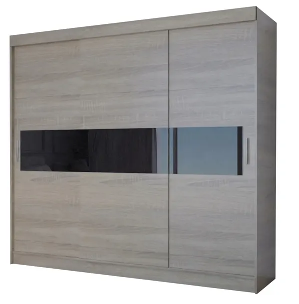 SZAFA PRZESUWNA 210 x 205 CM 3D DĄB SONOMA LACOBEL CZARNY - SZAFY NA WYMIAR
