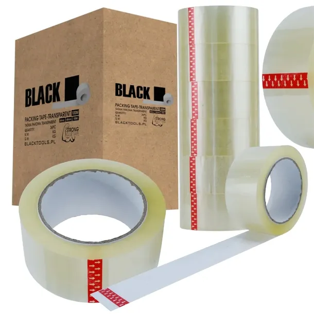 TAŚMA PAKOWA KLEJACA 45MIC 48MM BEZBARWNA 48/109Y 100M TRANSPARENTNA BLACK