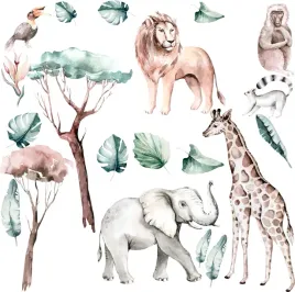naklejki-na-sciane-safari-dzungla-slon-zyrafa-100x200cm