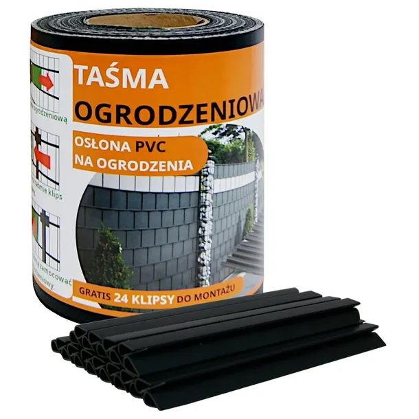 Taśma ogrodzeniowa osłona płot panelowe +UV 24klipsy 19cmx35m czarna