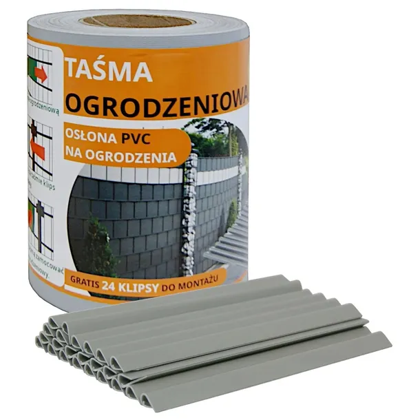 Taśma ogrodzeniowa osłona na ogrodzenie płot +UV 24klipsy 19cmx35m szary